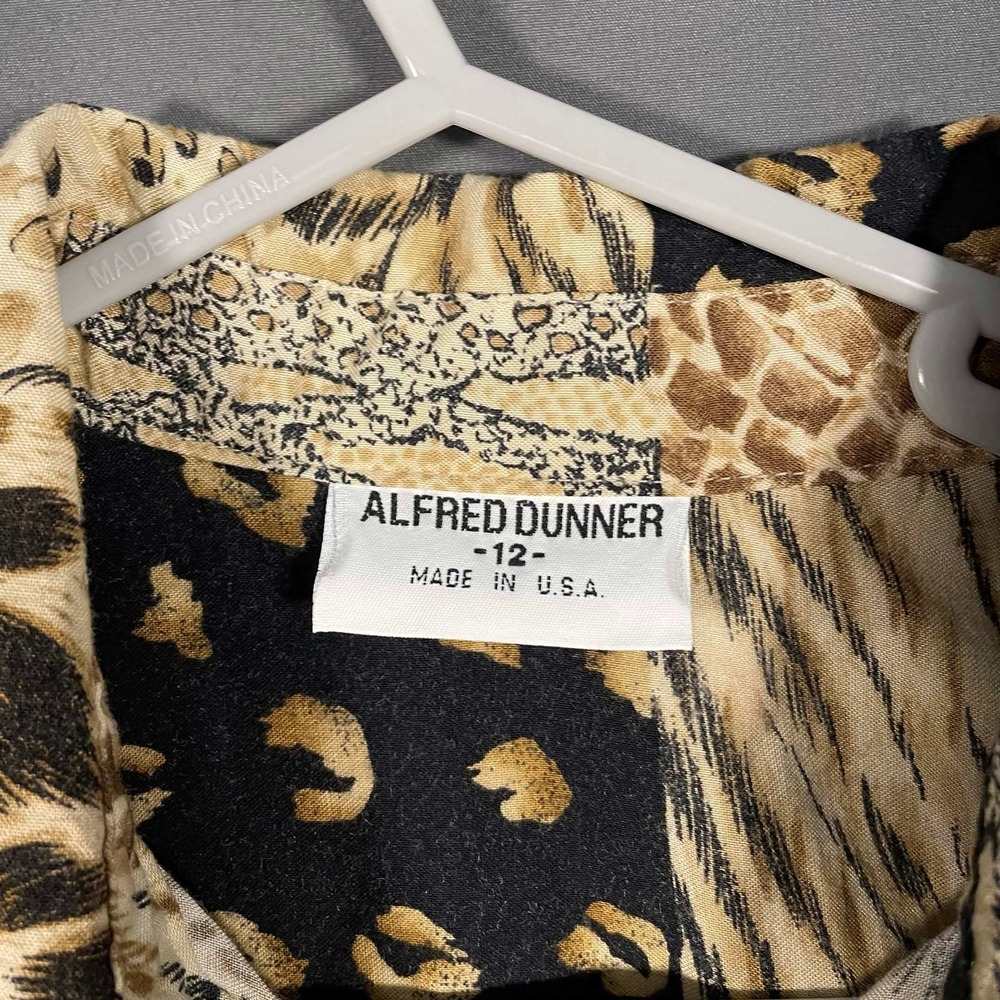 Alfred Dunner Animal Print Patchwork Button Up Shirt Womens 12 Leopard Zebra Tan - Picture 2 of 6